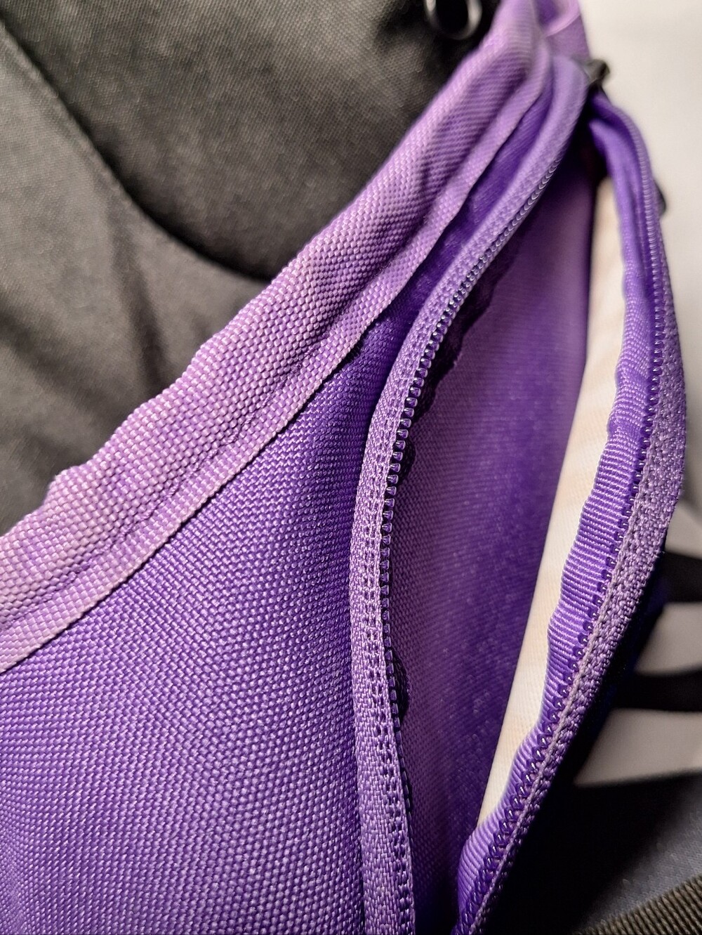 Jansport Sling Backpack, Zebra Stripes, Purple & Blue & Black Sling Style - Picture 4 of 10